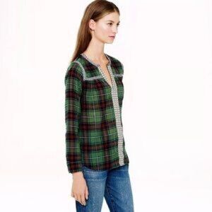 J. Crew Plaid Shirt Aztec Pattern Green Red Size 8